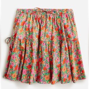 J Crew Tiered mini skirt in Liberty pink Meadow Song fabric